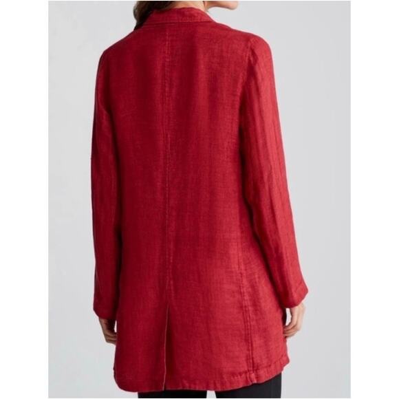 Eileen Fisher Red Serno Organic Linen Doubleweave Long Jacket Size Large - Picture 2 of 12